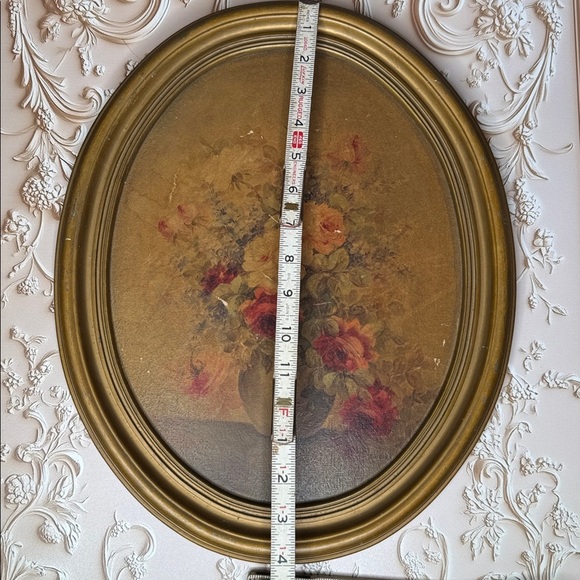 Vintage M. DeCamb Oval Frame Floral Flowers Print Picture By Borin Art Products - Picture 5 of 7